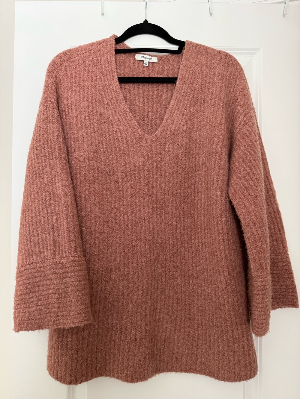 Madewell Rosewood V-Neck Ribbed Pullover Sweater